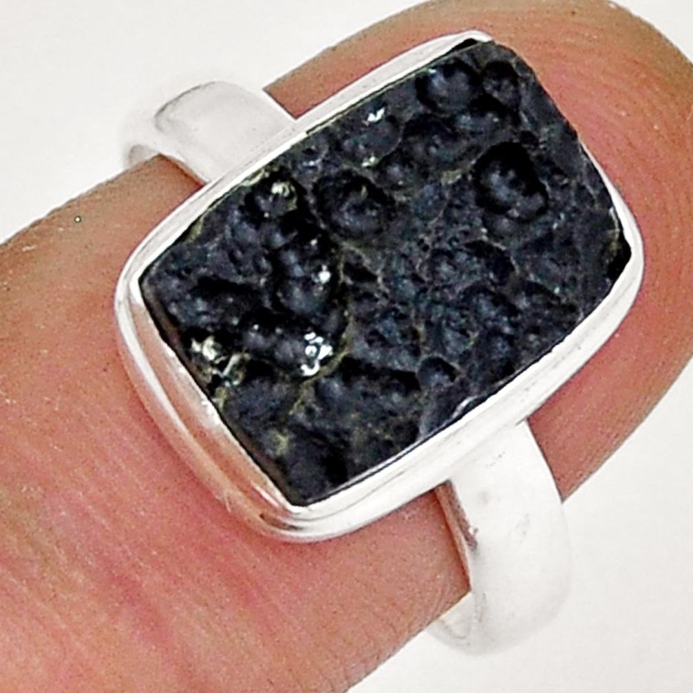 5.62cts solitaire natural black tektite 925 sterling silver ring size 8.5 y7528