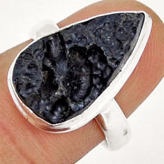 7.00cts solitaire natural black tektite pear sterling silver ring size 7 y7544