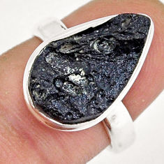 6.40cts solitaire natural black tektite pear sterling silver ring size 7 y7560