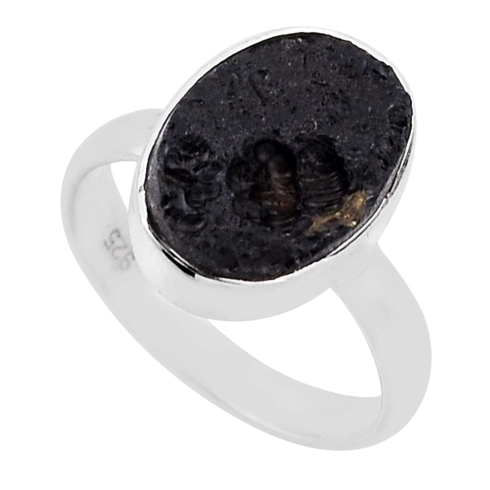 5.43cts solitaire natural black tourmaline rough 925 silver ring size 7.5 n30809