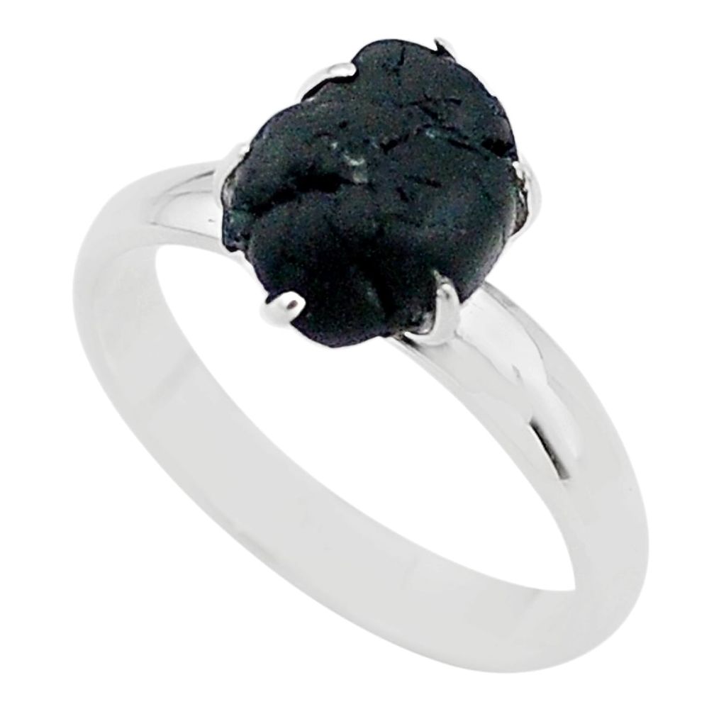 4.59cts solitaire natural black tourmaline raw 925 silver ring size 7 t21041