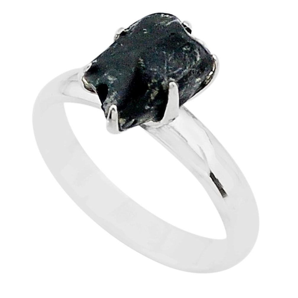 4.29cts solitaire natural black tourmaline raw 925 silver ring size 7 t21062