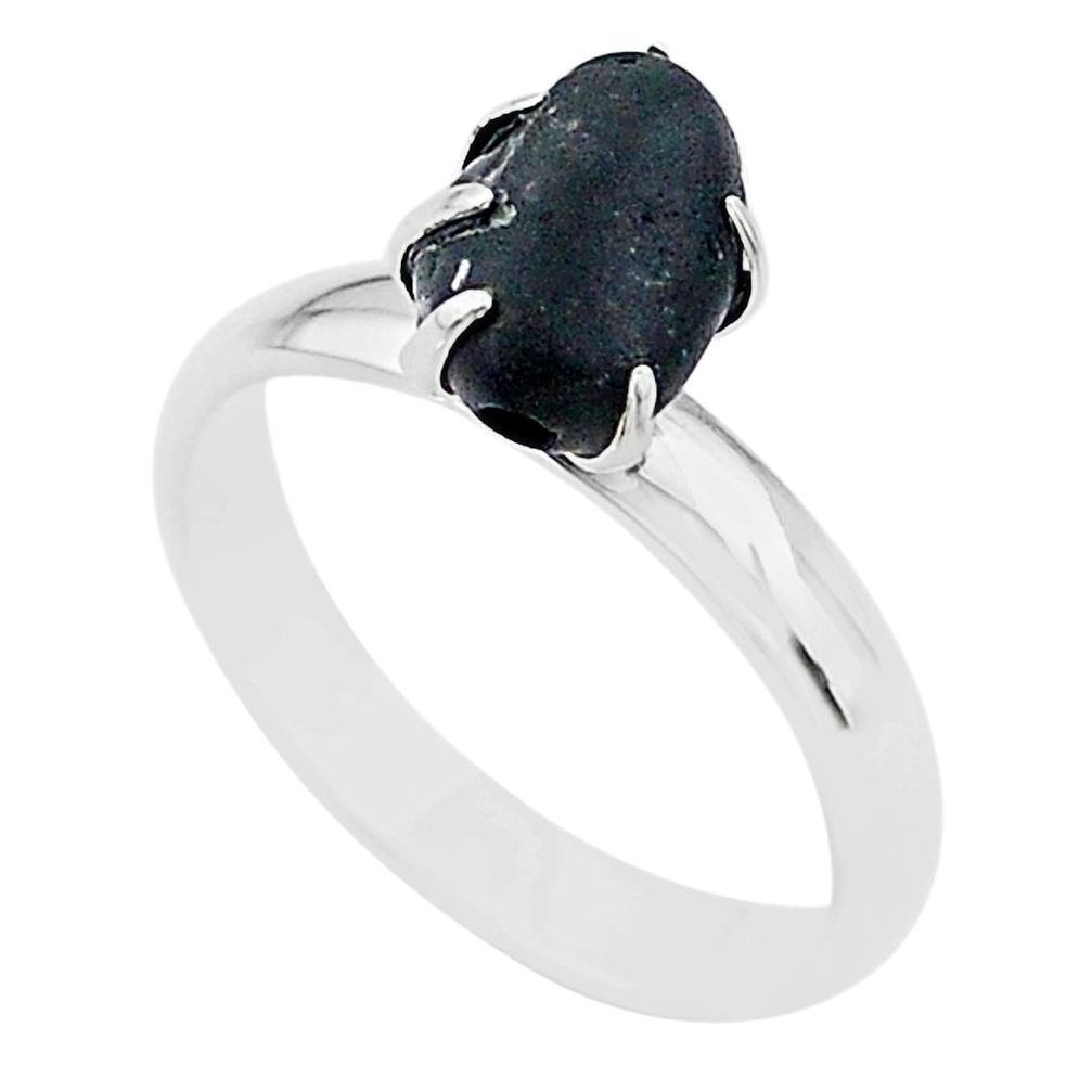 4.59cts solitaire natural black tourmaline raw 925 silver ring size 7 t21066