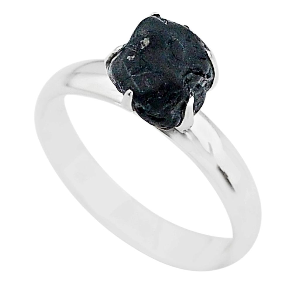 4.26cts solitaire natural black tourmaline raw 925 silver ring size 7 t21068