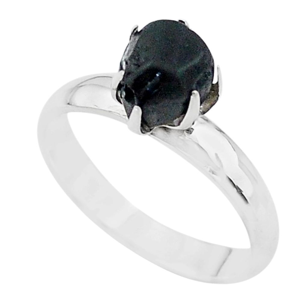 4.04cts solitaire natural black tourmaline raw 925 silver ring size 7 t21070