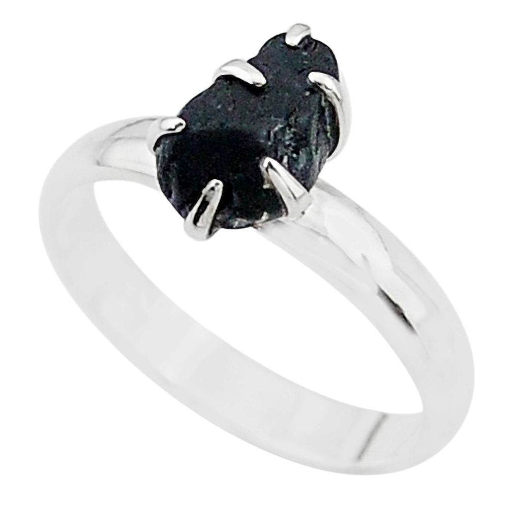 4.02cts solitaire natural black tourmaline raw 925 silver ring size 7 t21073
