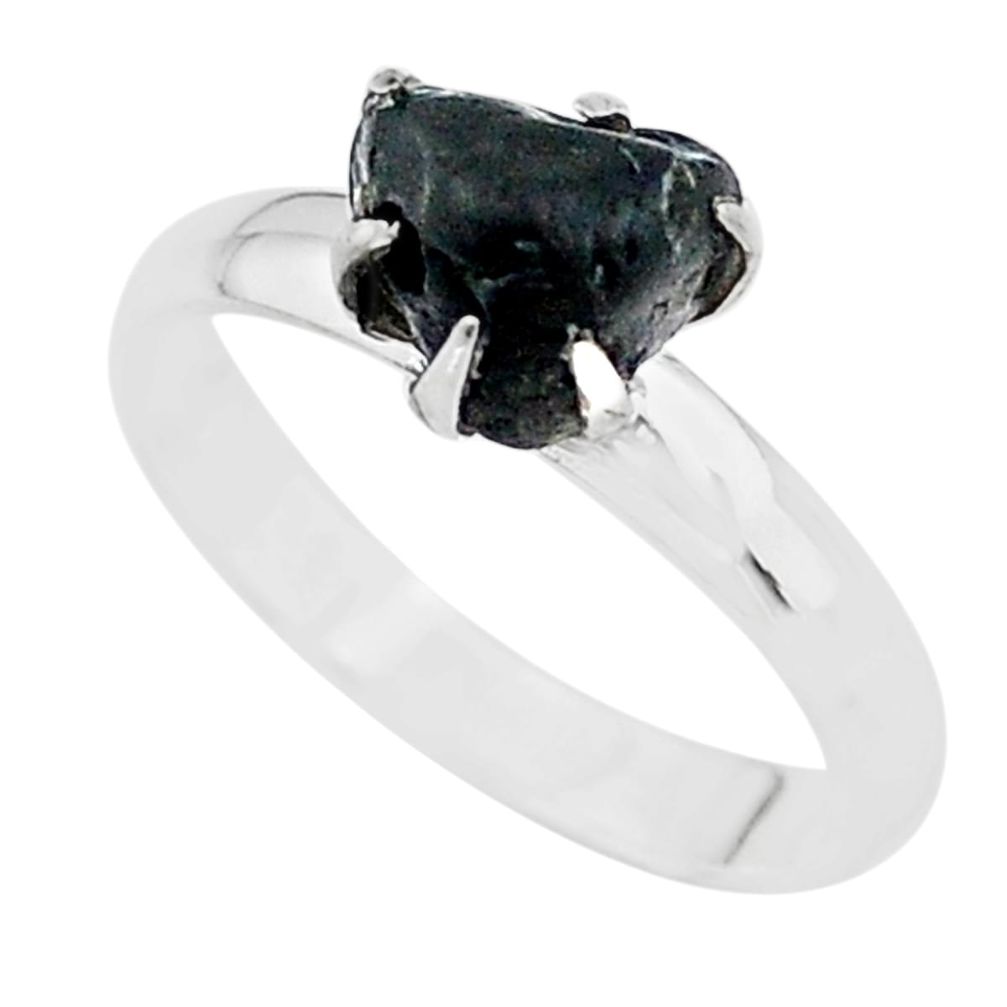 4.26cts solitaire natural black tourmaline raw 925 silver ring size 7 t21076