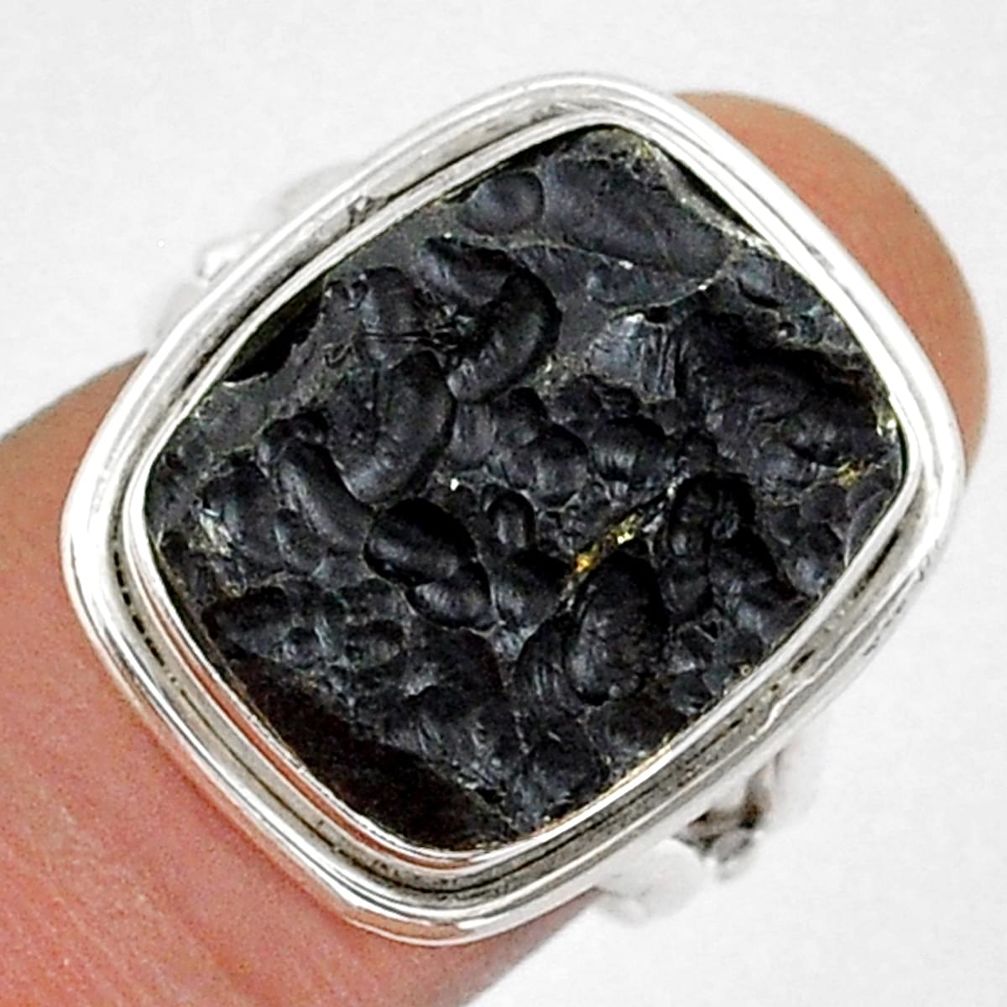 9.39cts solitaire natural black tourmaline rough 925 silver ring size 7 u87987