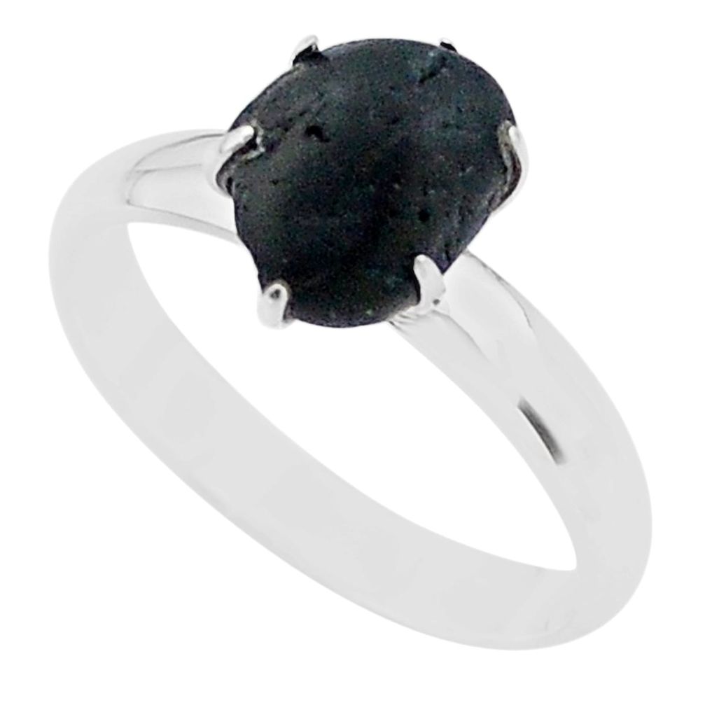 4.89cts solitaire natural black tourmaline raw 925 silver ring size 8 t21053