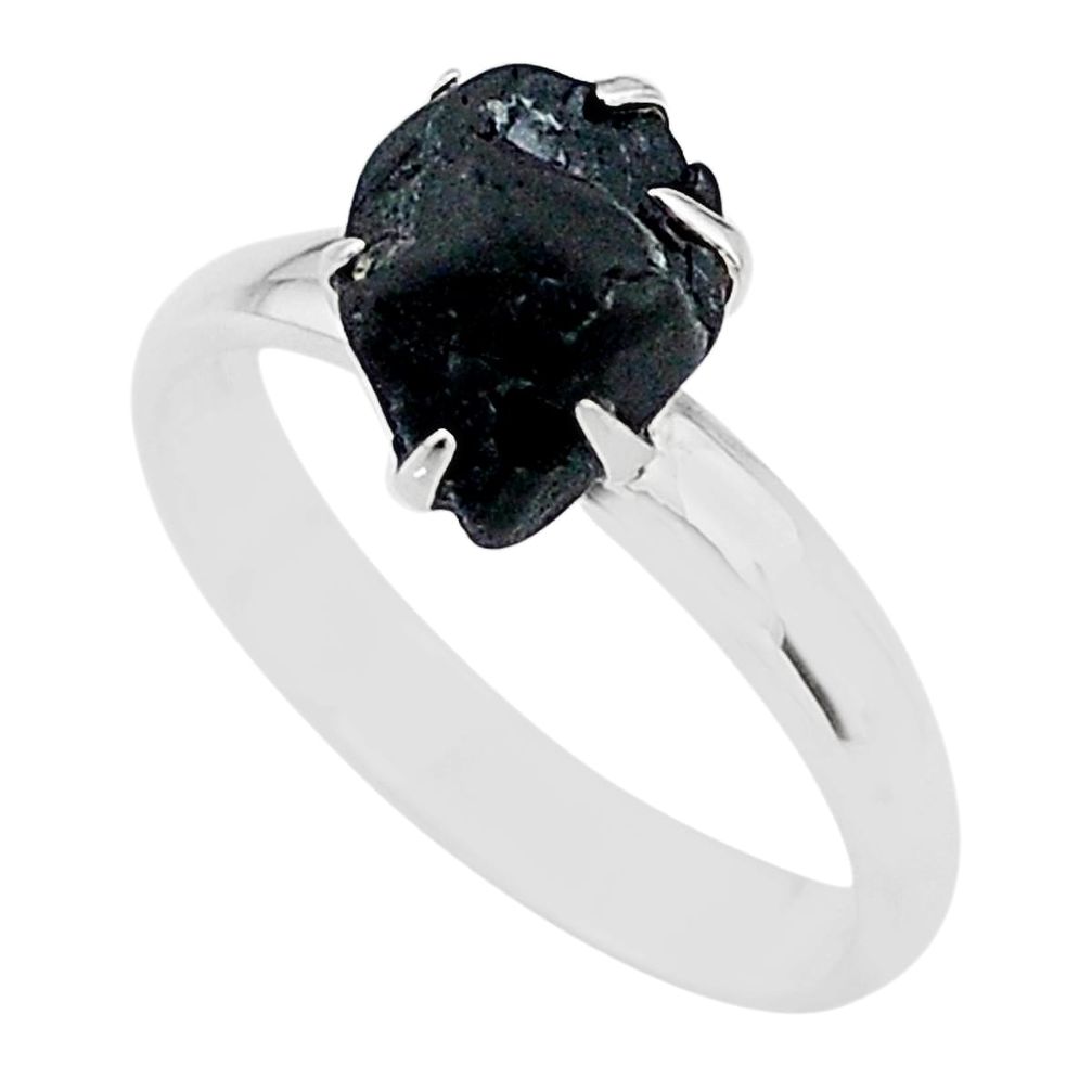 4.88cts solitaire natural black tourmaline raw 925 silver ring size 8 t21057