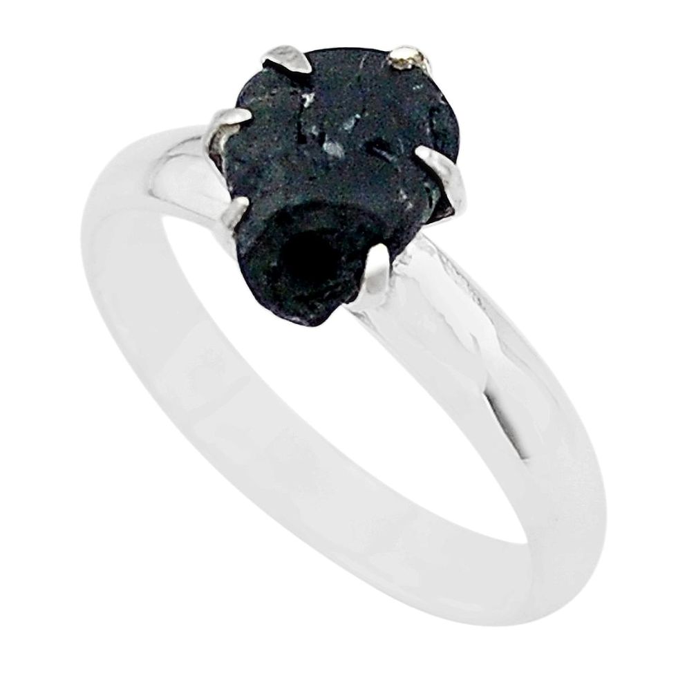 4.34cts solitaire natural black tourmaline raw 925 silver ring size 8 t21061