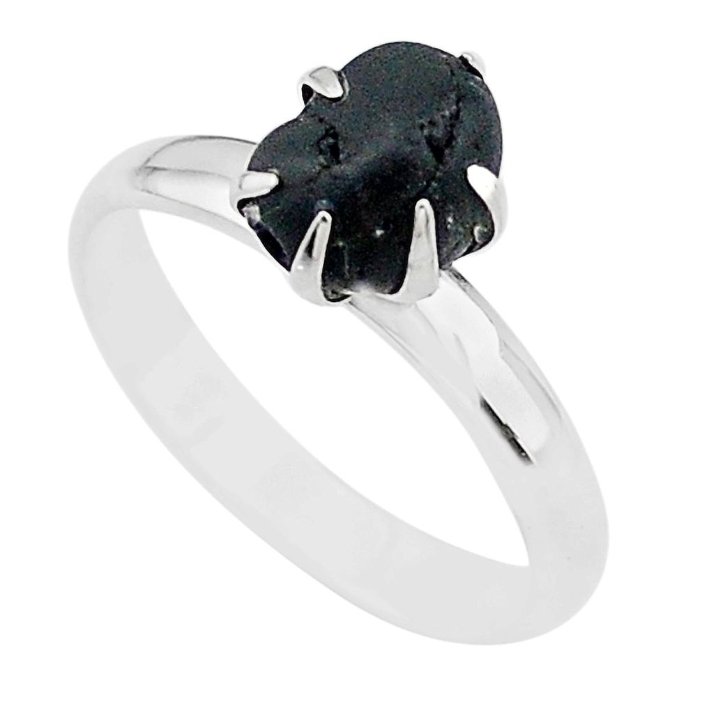 4.26cts solitaire natural black tourmaline raw 925 silver ring size 8 t21063