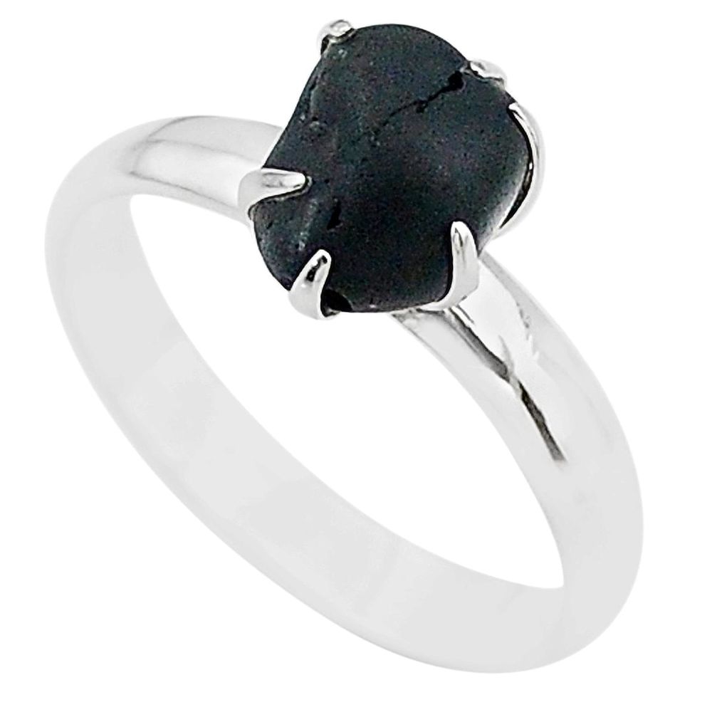 4.89cts solitaire natural black tourmaline raw 925 silver ring size 8 t21065