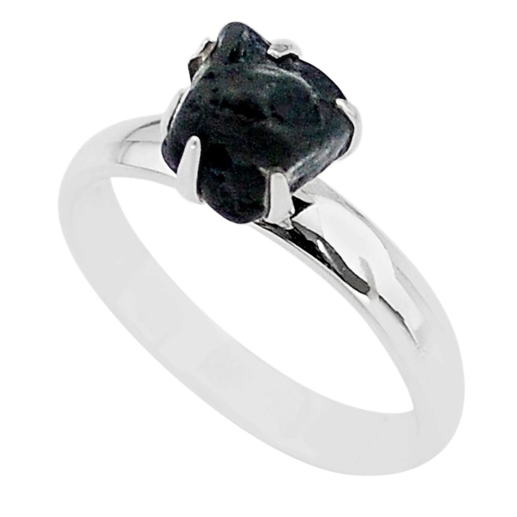 4.29cts solitaire natural black tourmaline raw 925 silver ring size 8 t21071