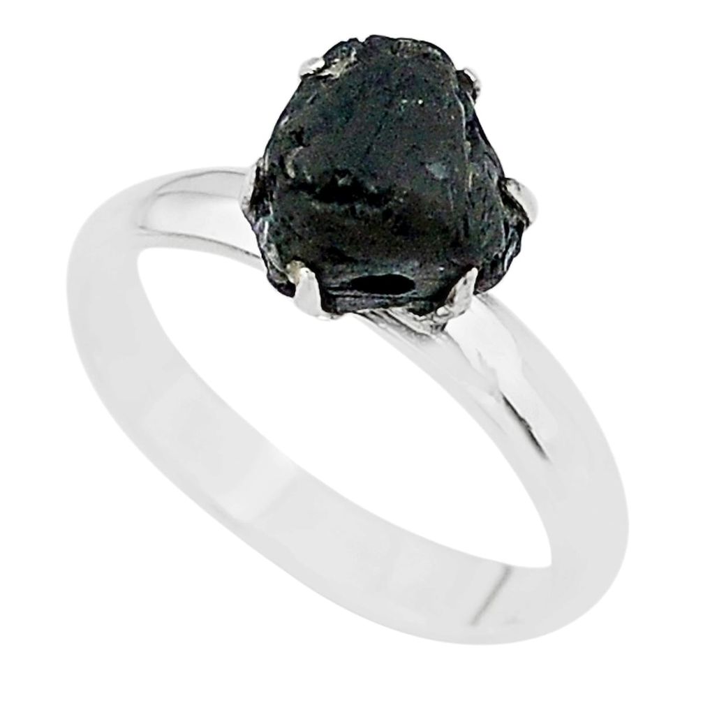 5.22cts solitaire natural black tourmaline raw 925 silver ring size 8 t21074