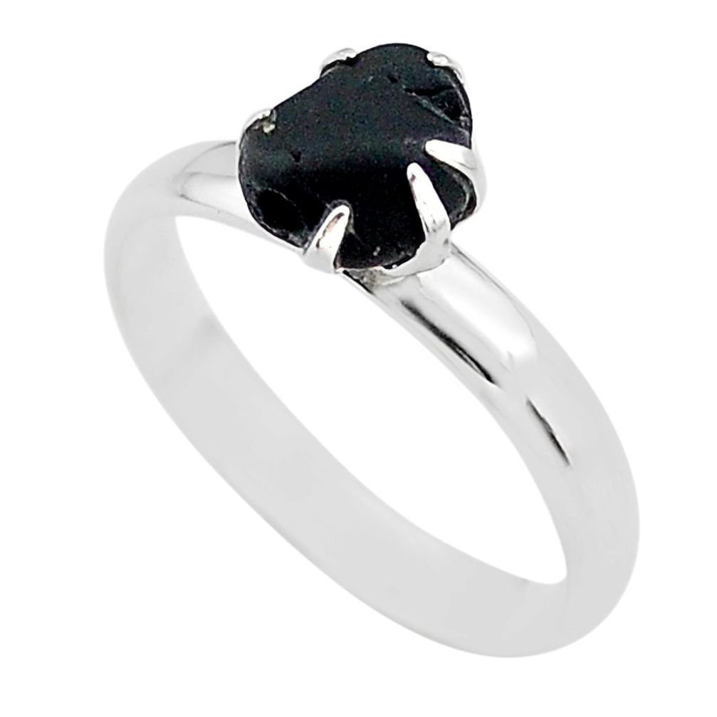 5.15cts solitaire natural black tourmaline raw 925 silver ring size 9 t21059