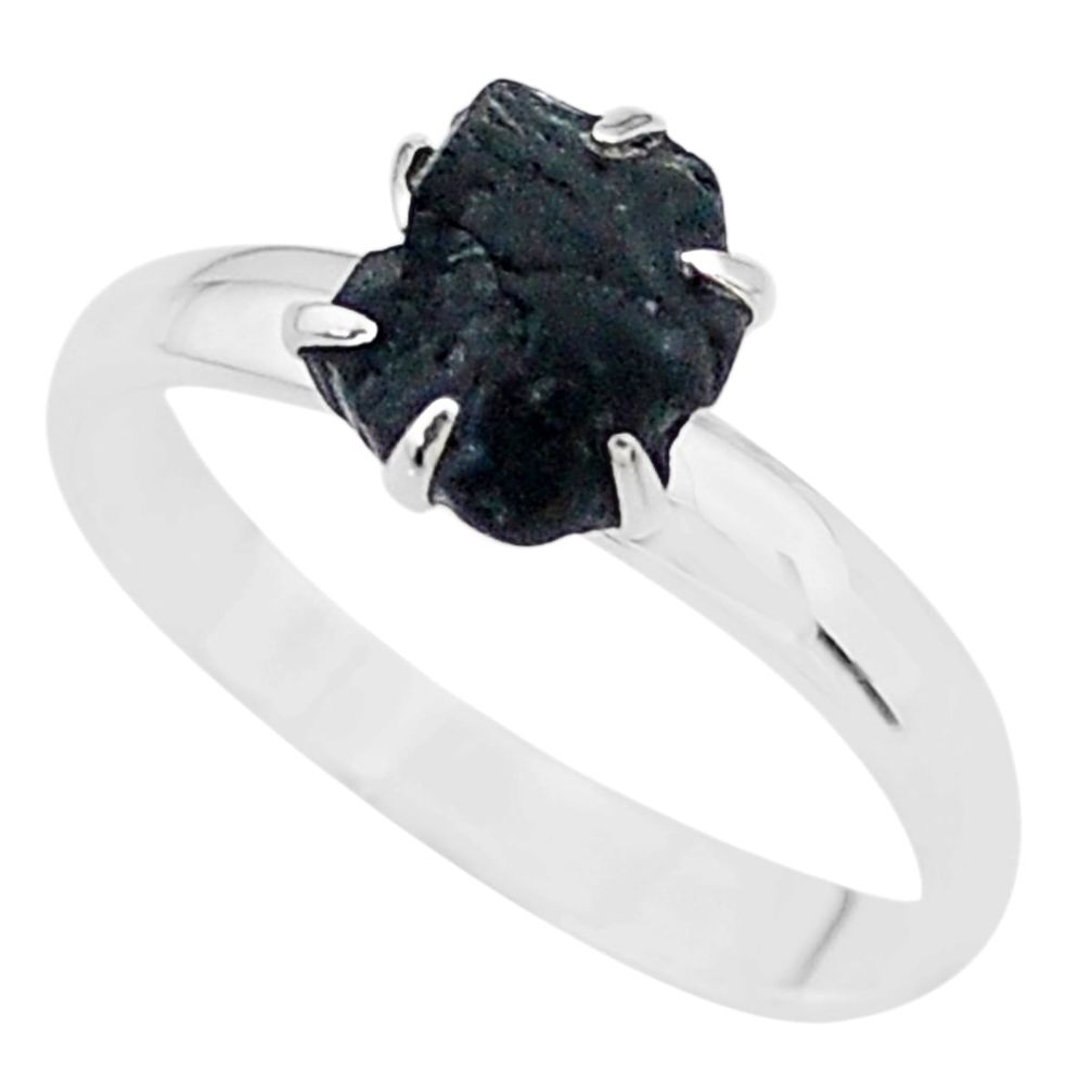 4.29cts solitaire natural black tourmaline raw 925 silver ring size 9 t21077