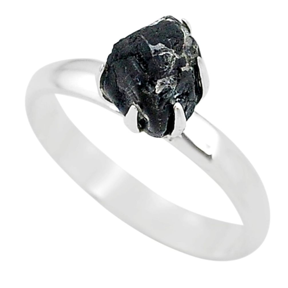 4.56cts solitaire natural black tourmaline raw 925 silver ring size 9 t21080