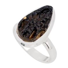 7.89cts solitaire natural black tourmaline rough 925 silver ring size 8.5 t92280
