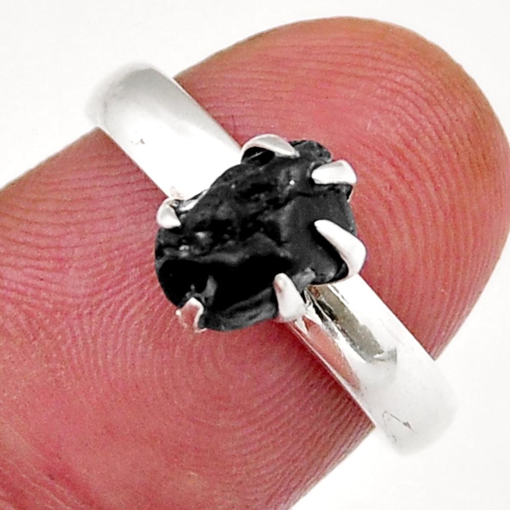2.43cts solitaire natural black tourmaline rough 925 silver ring size 6.5 y39710