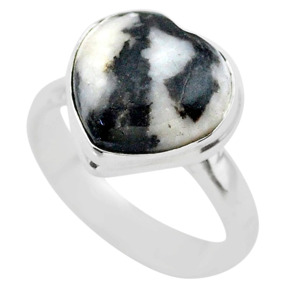 5.16cts solitaire natural black zebra jasper 925 silver ring size 7 t29213