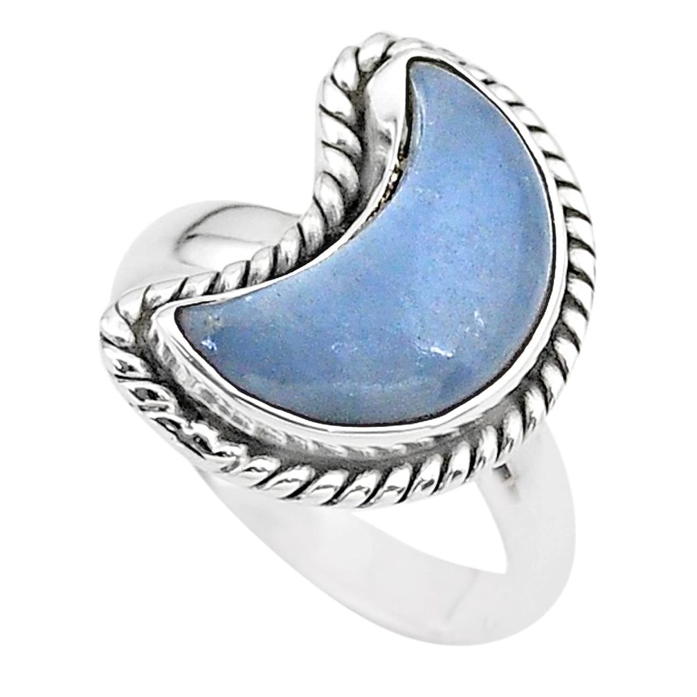 5.82cts moon natural blue angelite 925 sterling silver ring size 6 t22172