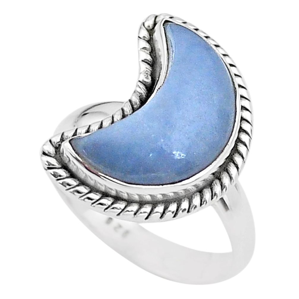 5.82cts moon natural blue angelite 925 sterling silver ring size 6 t22174