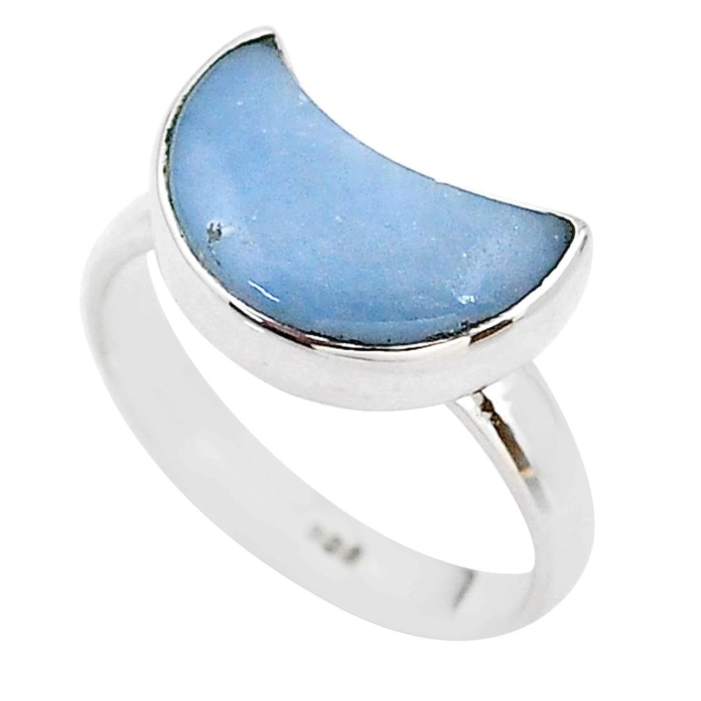 5.21cts moon natural blue angelite 925 sterling silver ring size 7 t22119