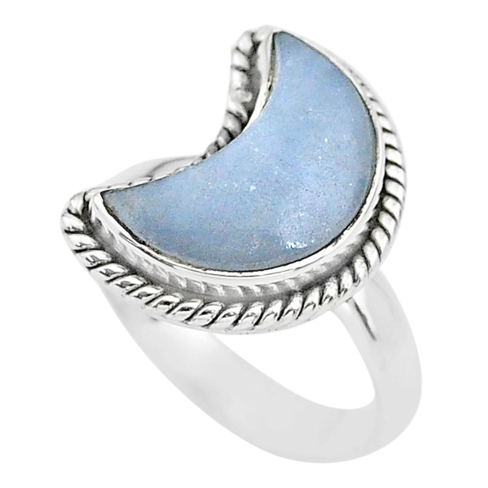 6.02cts moon natural blue angelite 925 sterling silver ring size 7 t22157
