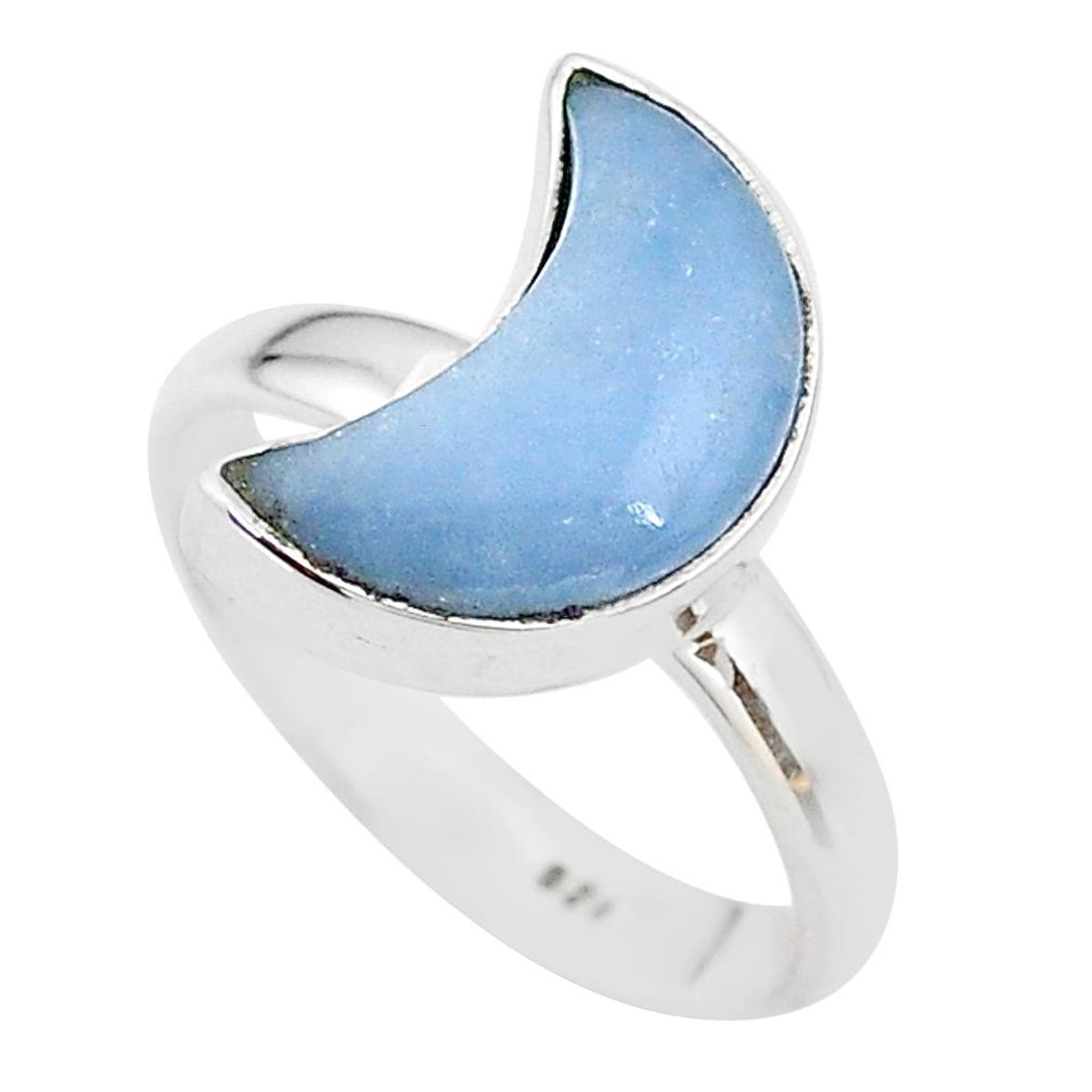 5.54cts moon natural blue angelite 925 sterling silver ring size 8 t22118