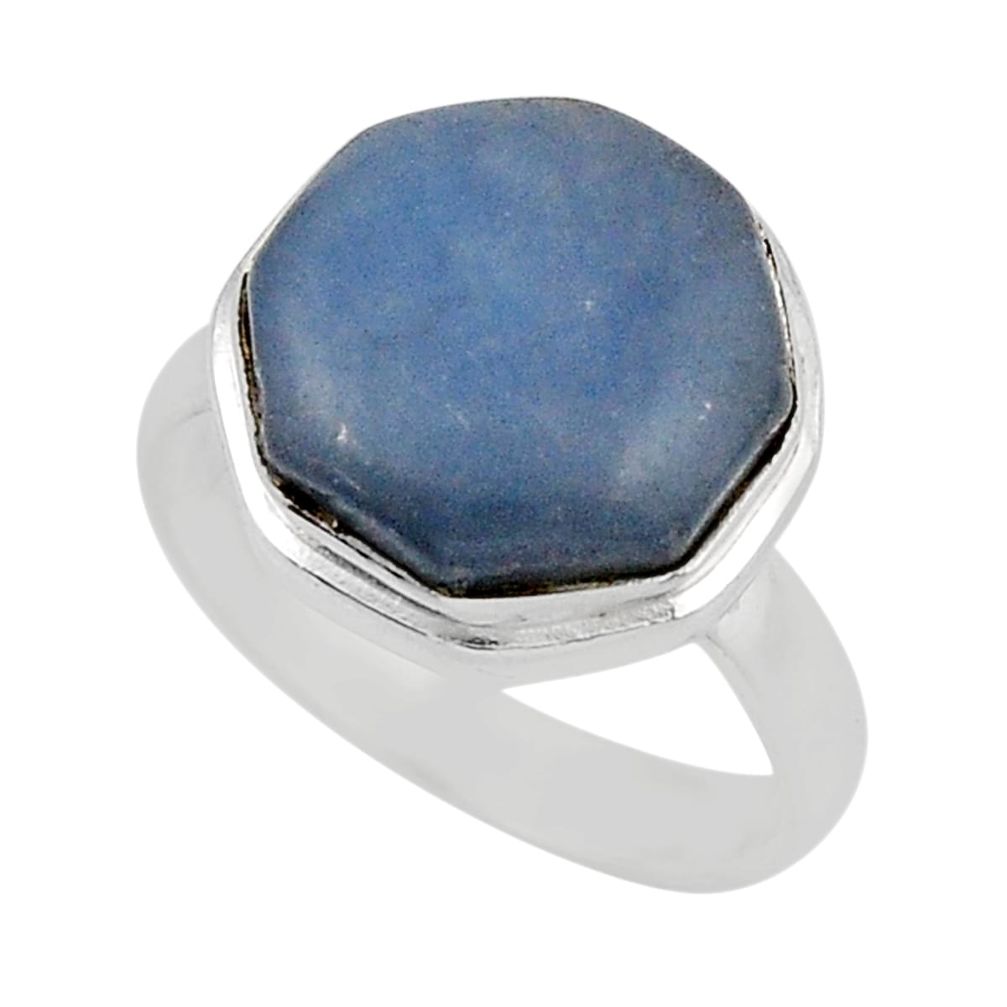 6.47cts solitaire natural blue angelite 925 sterling silver ring size 6.5 y48469