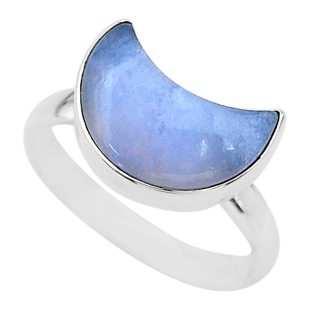 5.84cts moon natural blue angelite fancy shape silver ring size 9 t22044