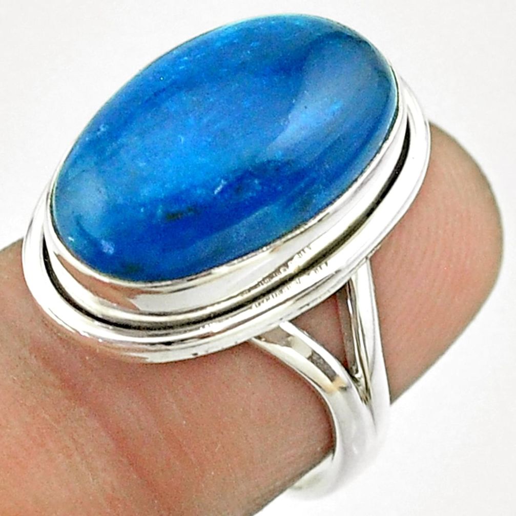 12.71cts solitaire natural blue apatite (madagascar) silver ring size 7 t55854