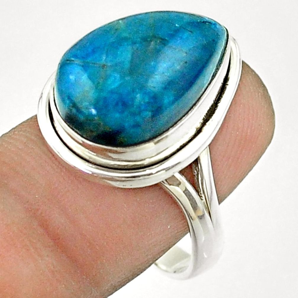 9.39cts solitaire natural blue apatite (madagascar) silver ring size 8.5 t55843