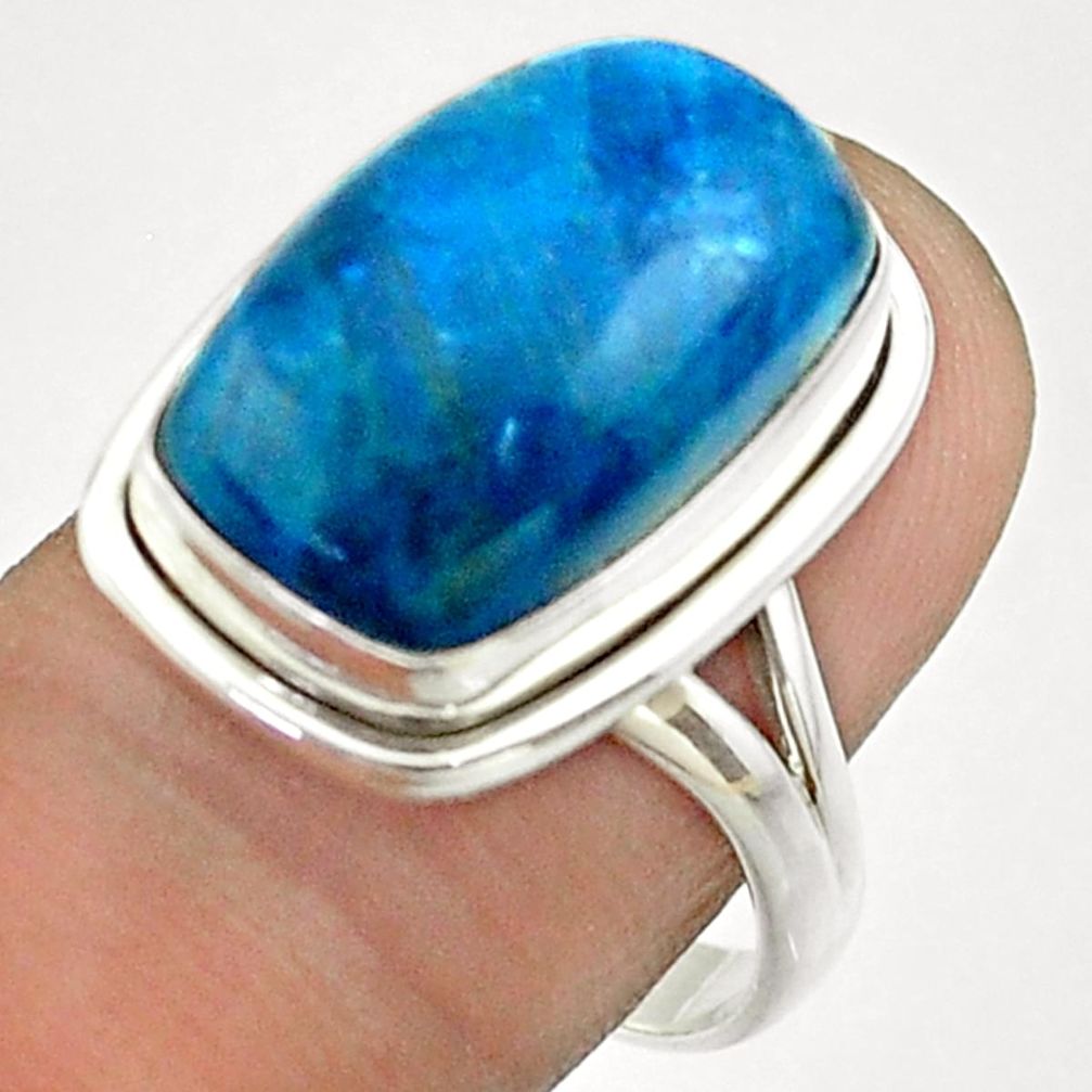 9.72cts solitaire natural blue apatite (madagascar) silver ring size 8.5 t55848