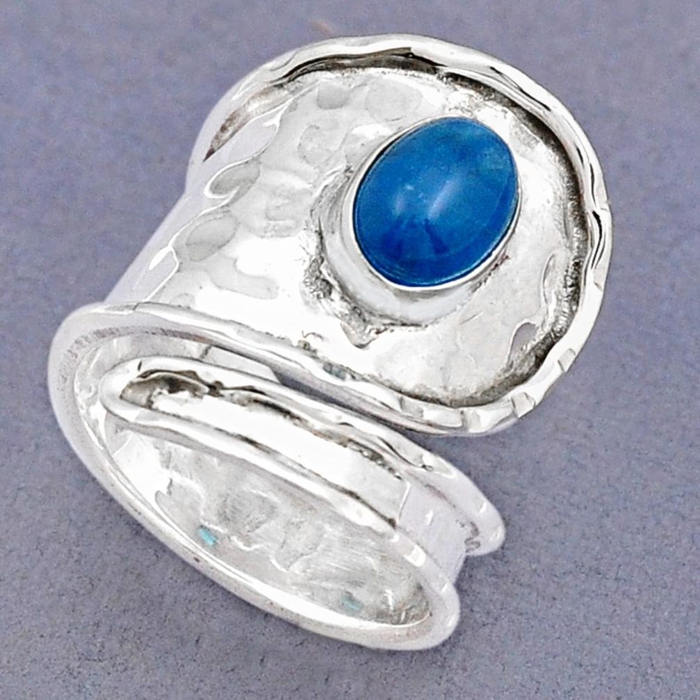 2.10cts solitaire natural blue apatite 925 silver adjustable ring size 7 y2941
