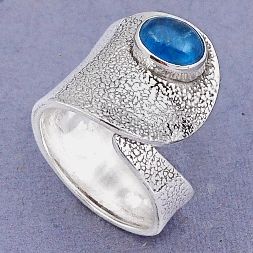 2.00cts solitaire natural blue apatite 925 silver adjustable ring size 8.5 y3530