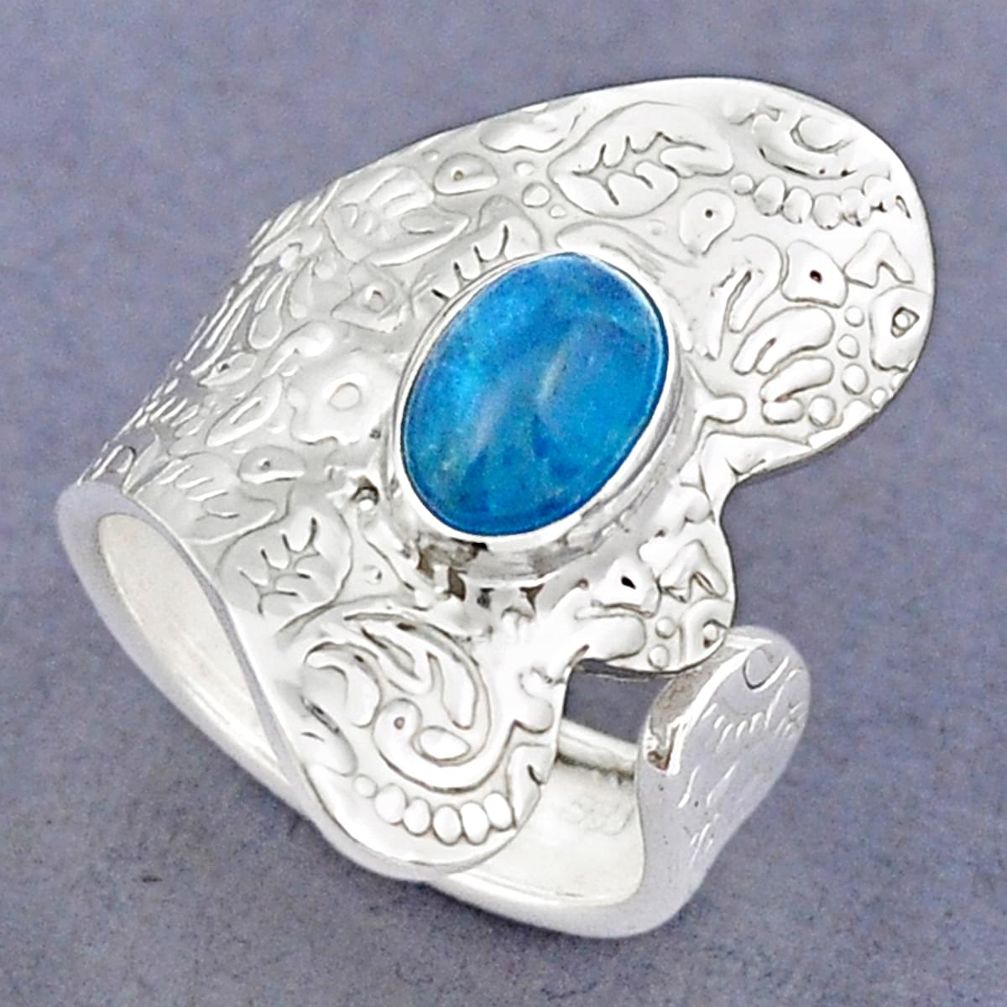 1.79cts solitaire natural blue apatite oval silver adjustable ring size 8 y2970