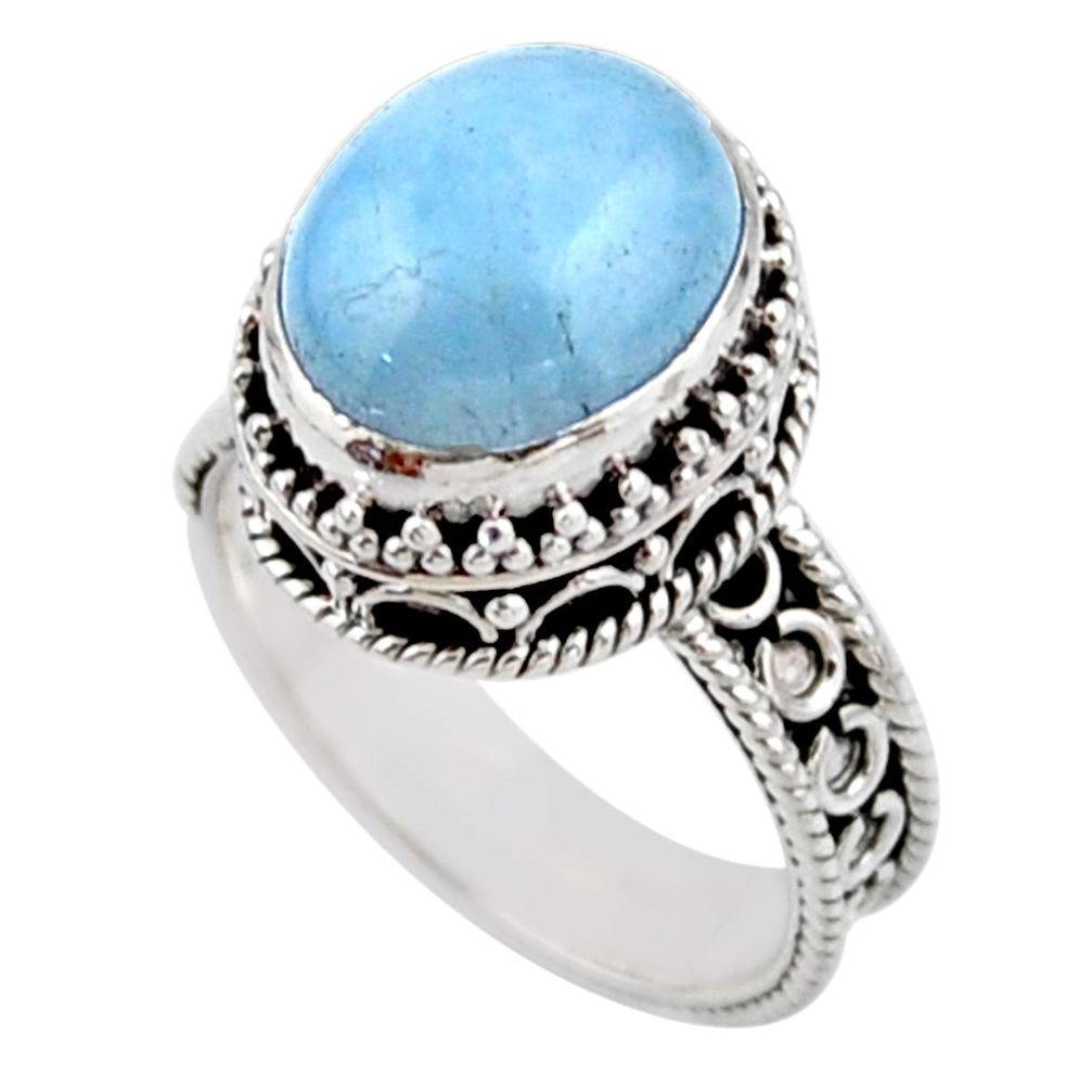5.01cts solitaire natural blue aquamarine 925 silver ring size 7.5 r51849