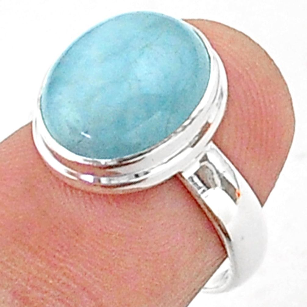4.93cts solitaire natural blue aquamarine 925 sterling silver ring size 6 t38301