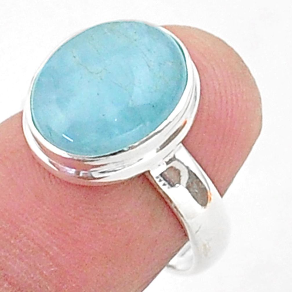 4.93cts solitaire natural blue aquamarine 925 sterling silver ring size 6 t38302