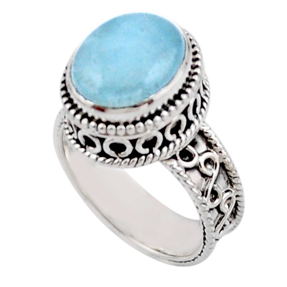 5.18cts solitaire natural blue aquamarine 925 sterling silver ring size 7 r51859