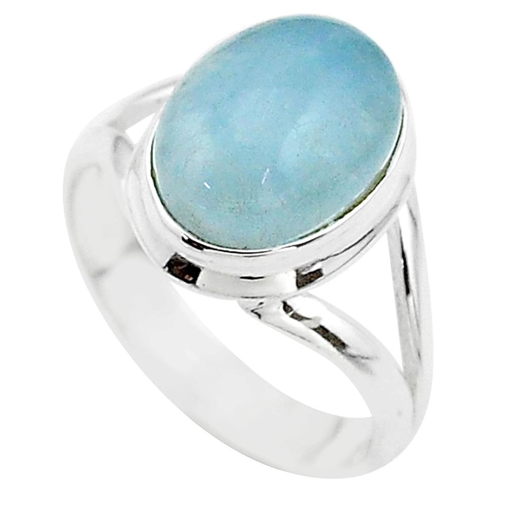 5.36cts solitaire natural blue aquamarine 925 sterling silver ring size 7 t70716