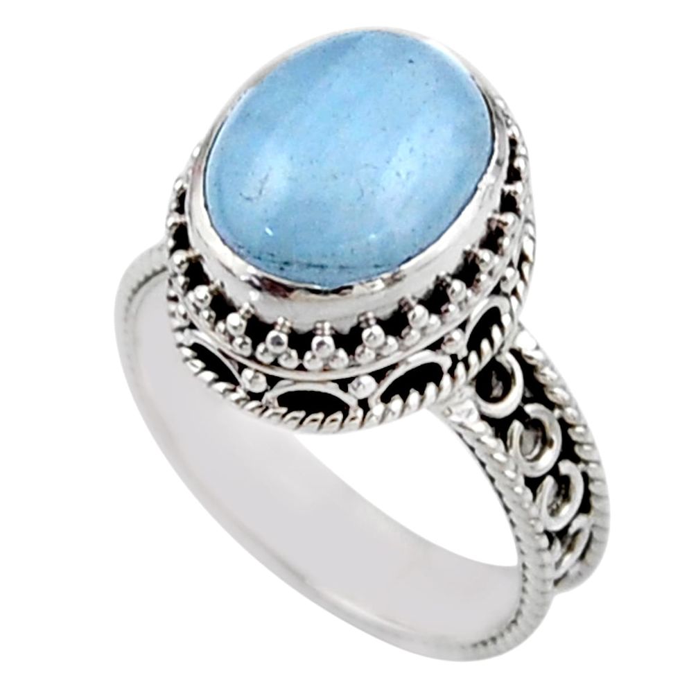 5.30cts solitaire natural blue aquamarine 925 sterling silver ring size 8 r51841