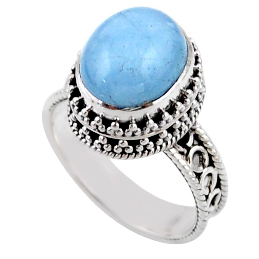 5.19cts solitaire natural blue aquamarine 925 sterling silver ring size 8 r51846