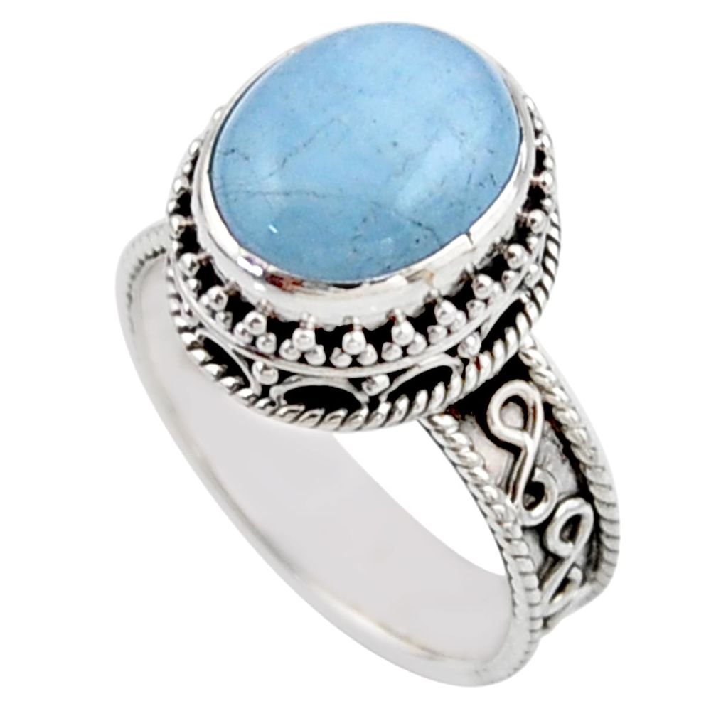 4.81cts solitaire natural blue aquamarine 925 sterling silver ring size 8 r51852