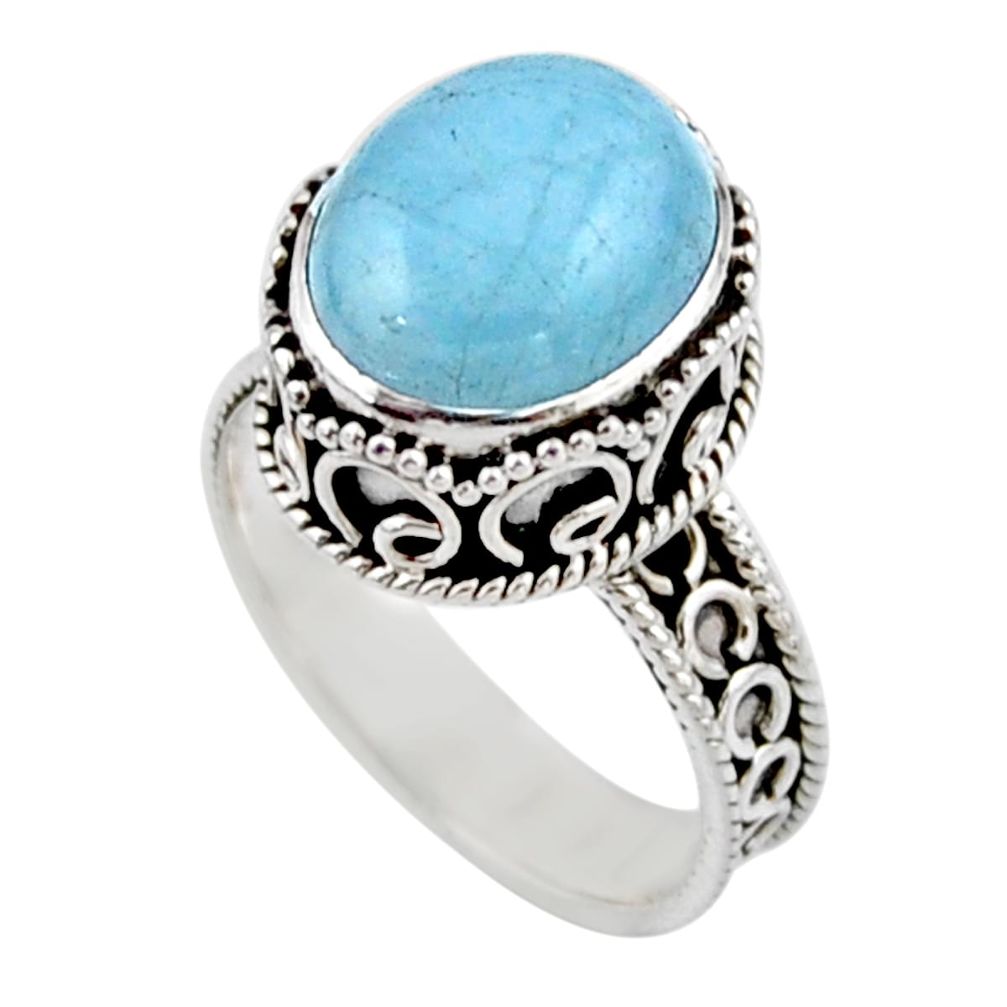 4.71cts solitaire natural blue aquamarine 925 sterling silver ring size 8 r51856