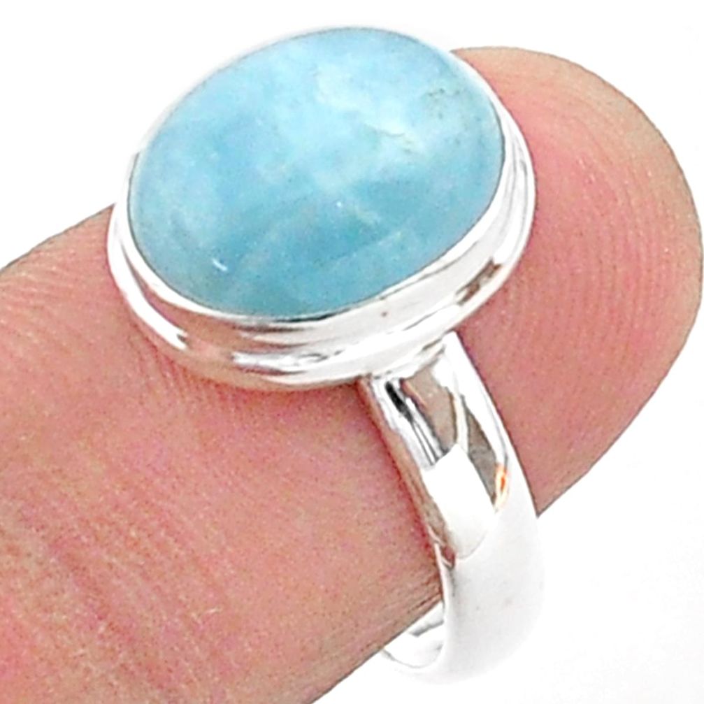 4.69cts solitaire natural blue aquamarine 925 sterling silver ring size 8 t38312