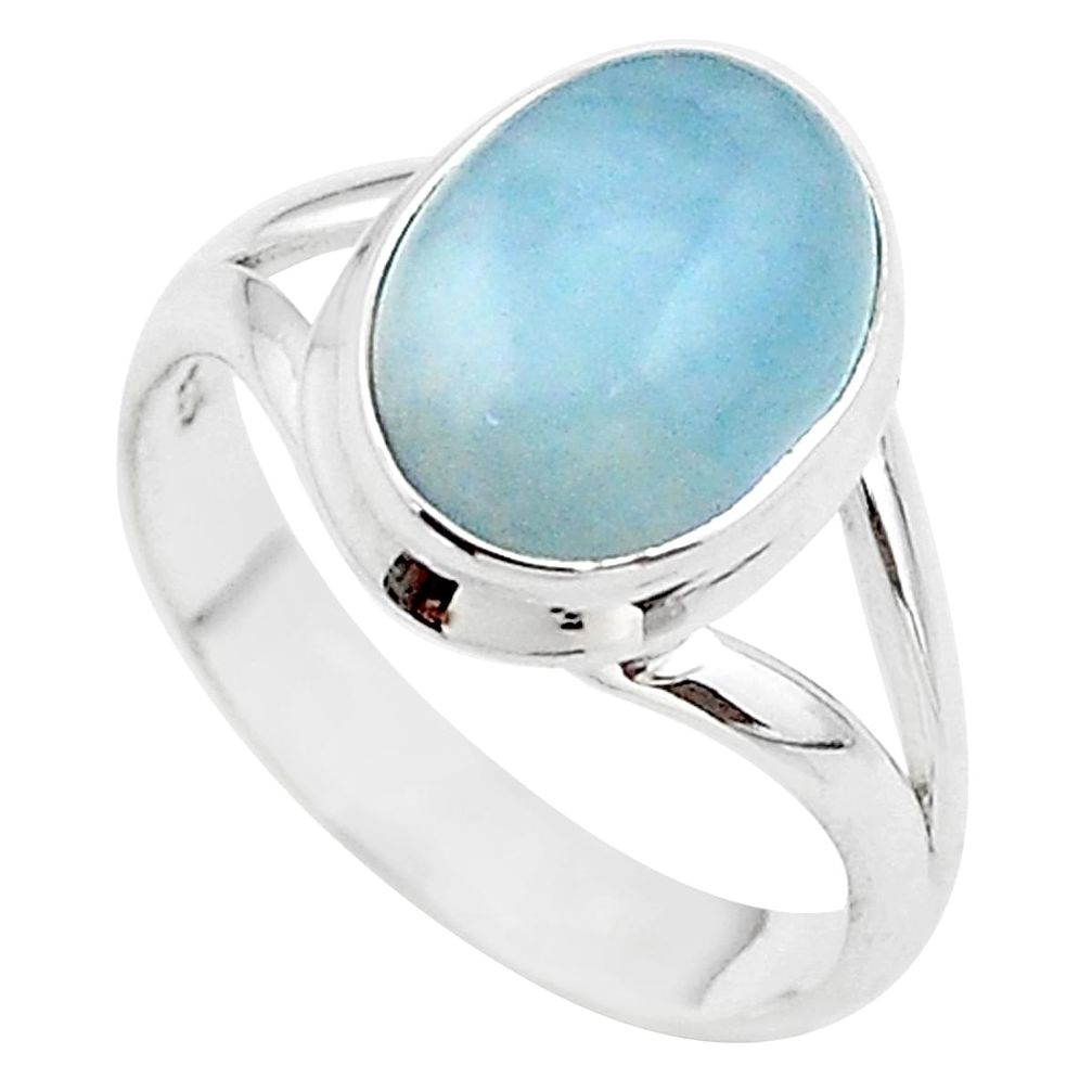 5.12cts solitaire natural blue aquamarine 925 sterling silver ring size 8 t70706