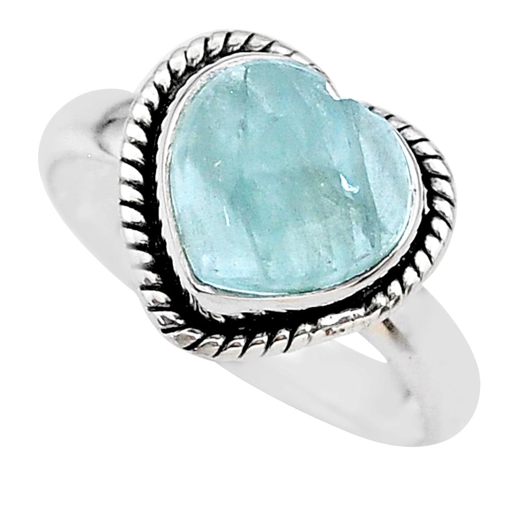 4.84cts heart natural blue aquamarine 925 sterling silver ring size 9 t21682